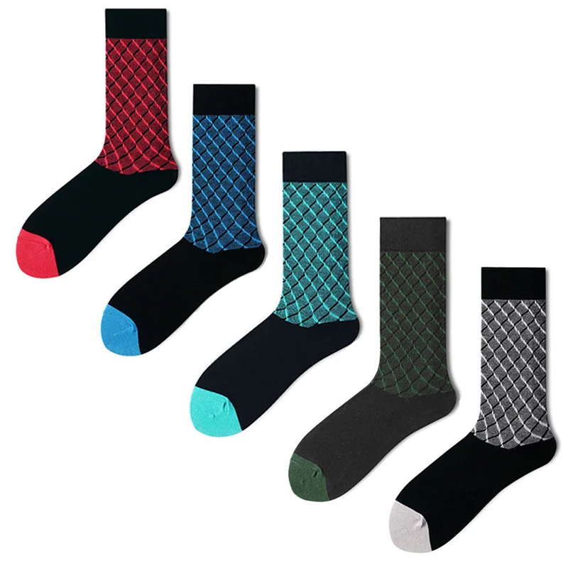 

Socks Men Gentleman Formal Wear Business Socks Cotton Socks Rhombic Medium Tube British Long Tube Simple Stockings Men's Trend