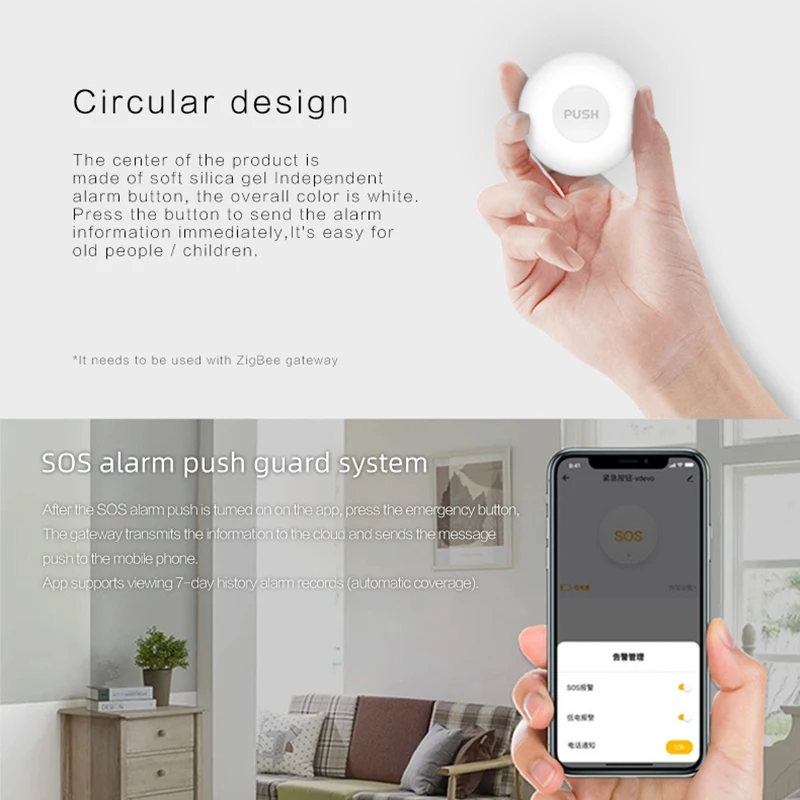 

Wireless Emergency Button Tuya Smart Life ZigBee One-key Alarm SOS Emergency Call Button Smart Life App Remote Control