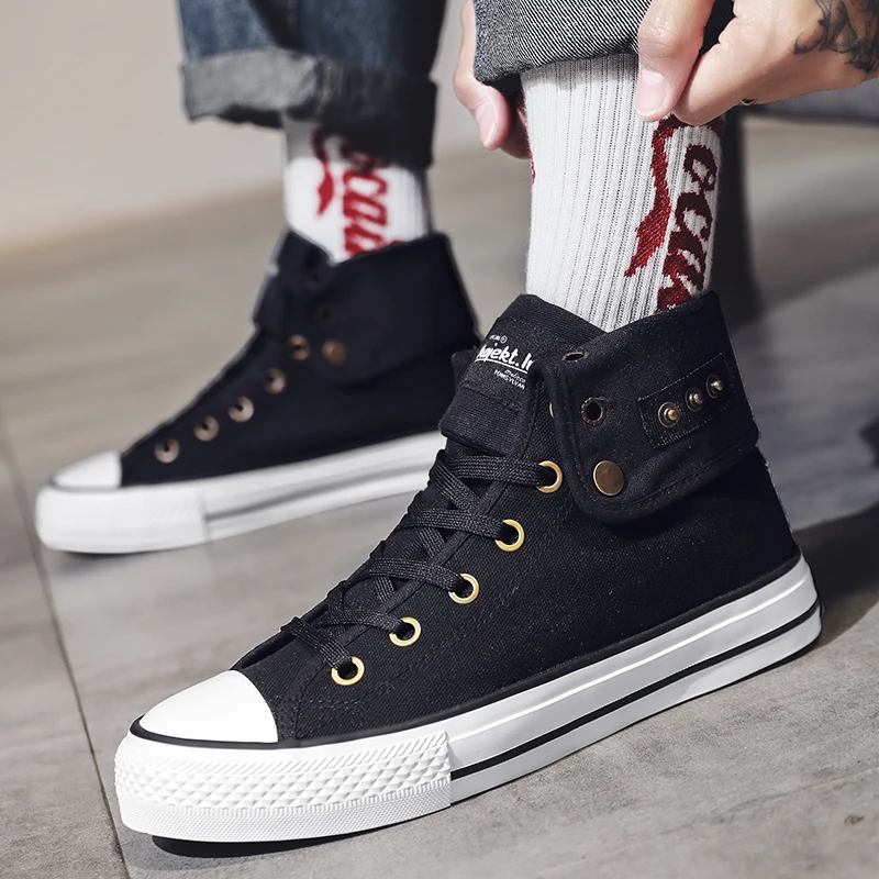 Холщовые кроссовки для мужчин и женщин высокие кеды на платформе шнуровке