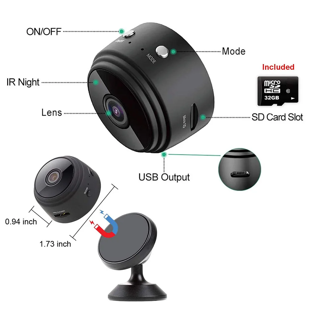 Мини-камера видеонаблюдения 1080p HD Wi-Fi ИК ночное видение | Безопасность и защита