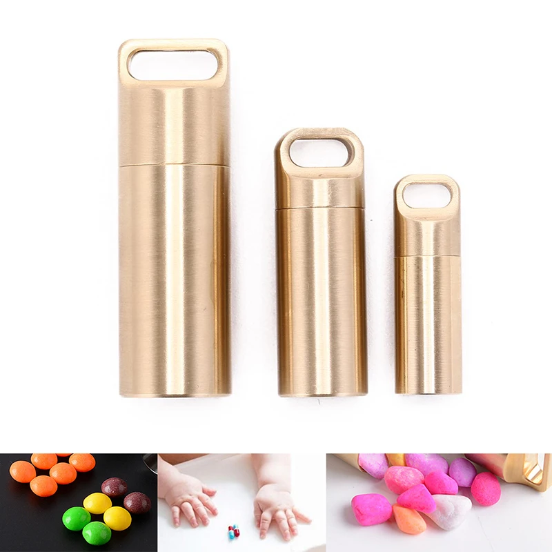 

1PC Brass Seal Cabin Survival Waterproof Medicine Pill Drug Cases Outdoor Camping EDC Sealed Multifunctional Pendant