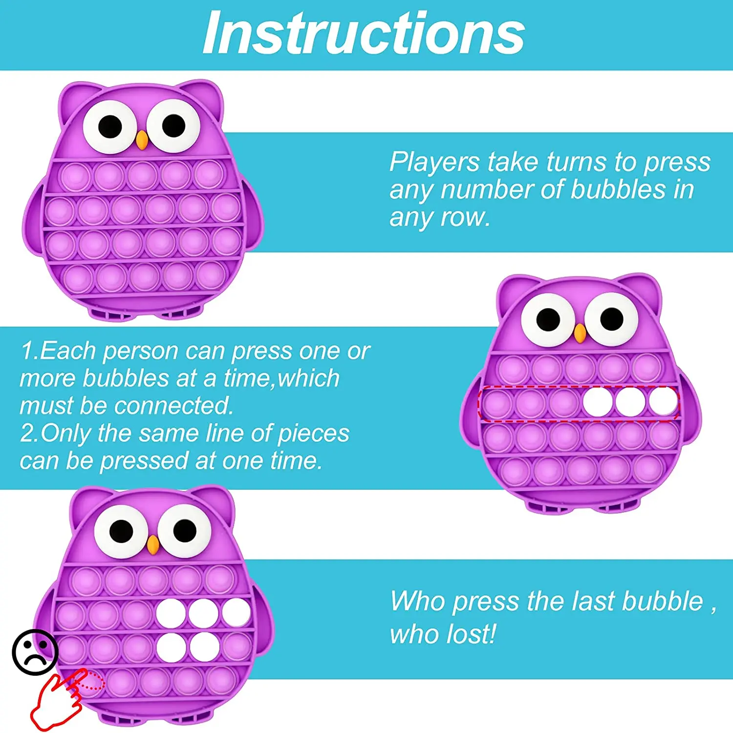 

Owl Purple Push pop Bubble Kit Sensory Fidget Toy Mini Tie-dye Squeeze Sensory set Hand Keychain Toy Silicone poppers Toy Family