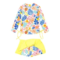 kids girls two pieces bathing suit children swimsuit flower printed long sleeve swimwear with skirt set swimming beach wear