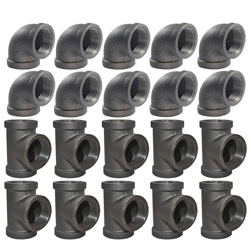 1/2 inch Black Pipe Fittings (10 Elbows 10 Tees) | Inch Cast Iron Plumbing Tee and Elbow Fit