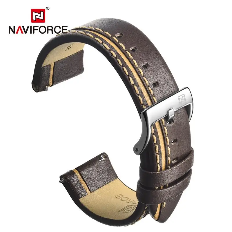 NAVIFORCE Genuine Leather Strap Watchbands Men 24mm Watch Wrist Strap Brown Black Red Blue Casual Bracelet Belt 2020