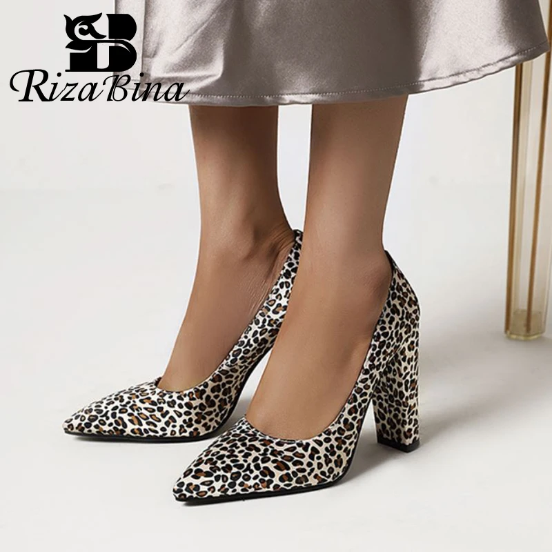 

RIZABINA Size 34-43 Women Pumps Sexy Leopard Thick High Heel Shoes Woman 2021 New Style Pointed Toe Party Office Lady Footwear