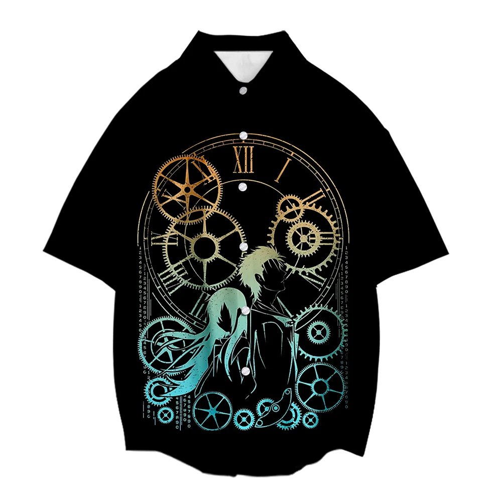 

Рубашка Steins Gate унисекс, рубашка с коротким рукавом, топ, блузка, женские и мужские рубашки, уличная одежда в стиле Харадзюку, одежда из искусс...