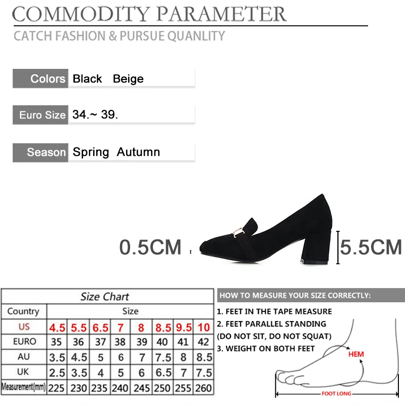 

BYQDY Office Lady Pumps Faux Suede High Heels Dress Shoes Woman Square Metal Buckle Shallow Round Toe High Heels Footwear Spring