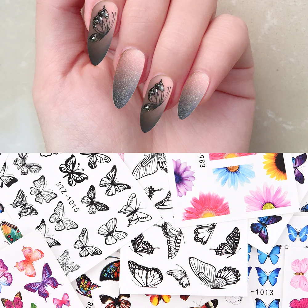 Переводные наклейки для ногтей акварельные бабочки декоративный маникюр 3D 1/4 шт.