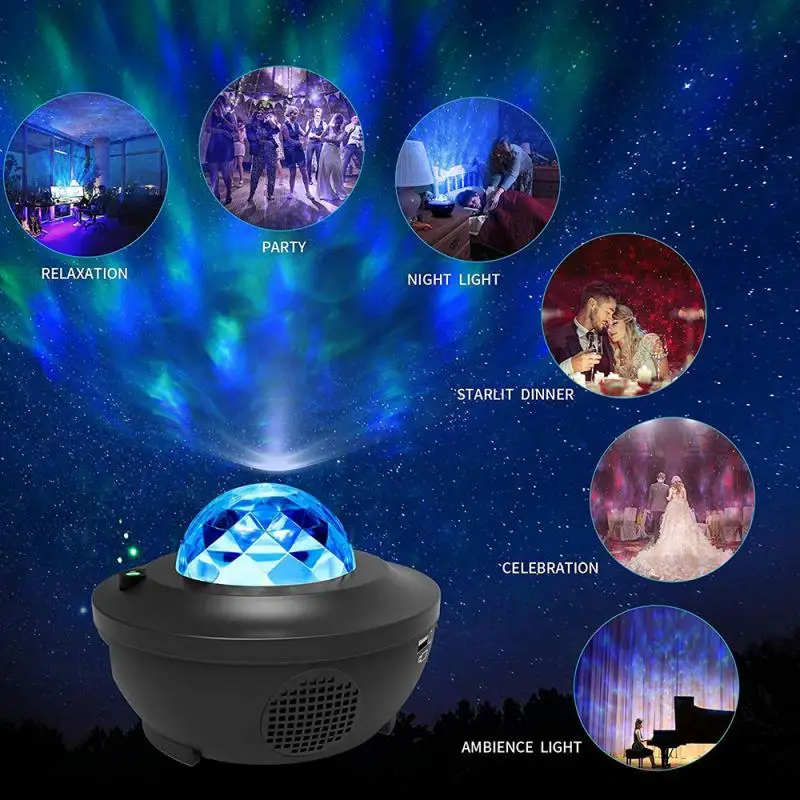 

Светодиодный проектор океанских волн, Ночной светильник, Галактический проектор звездного неба, ночная лампа с музыкой, Bluetooth-динамиком для...