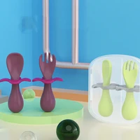 2pcsset baby feeding spoon fork non slip children utensils set food grade pp toddler learn training spoon kids tableware