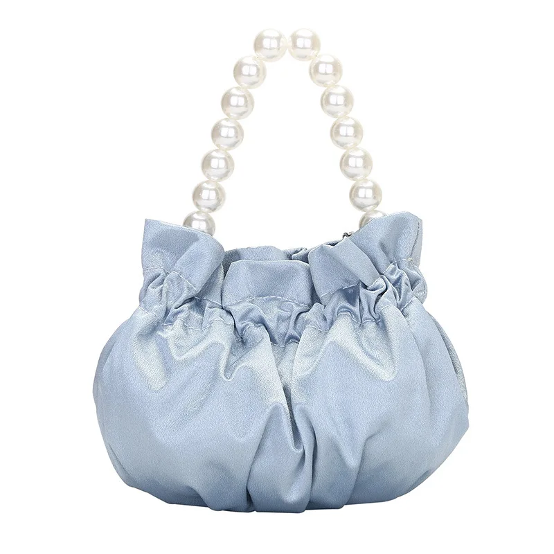 

Fairy new tide Korean fashion pleated cloud bag pearl portable slung chain bucket bag