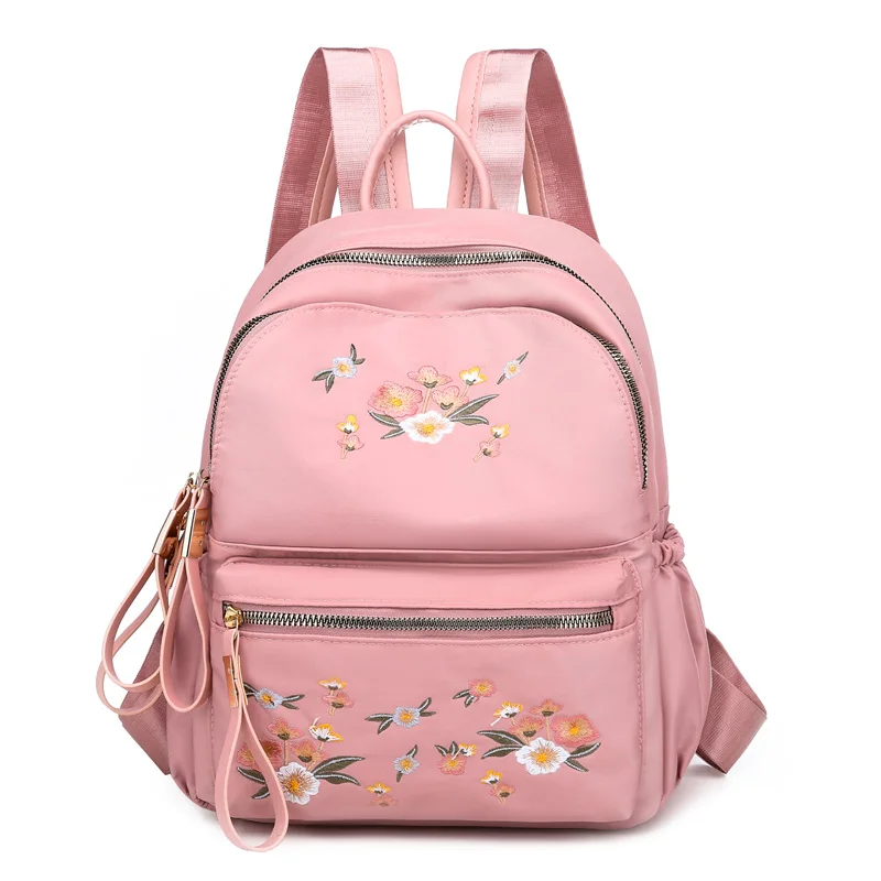 Китайский Стиль женский рюкзак Водонепроницаемый нейлон цветочной вышивкой