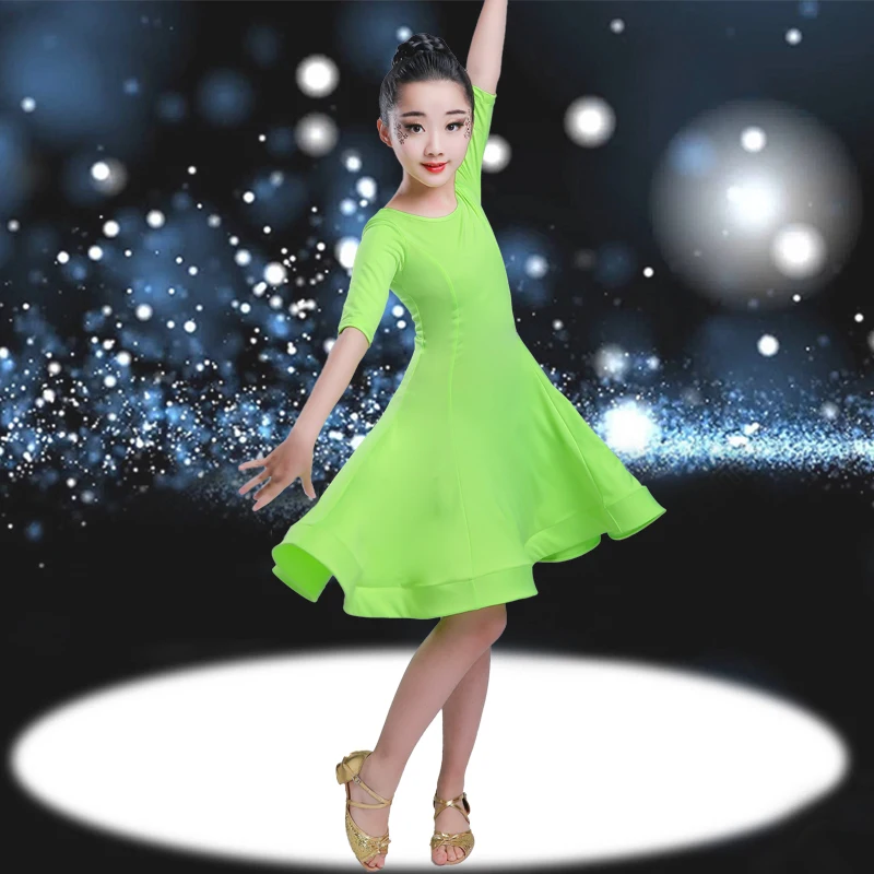 green mid sleeve Карнавальная джазовая танцевальная одежда для девочек, костюм, Детские современные костюмы для латинских танцев, вечерние платья для танцев, детское платье для танцев, одежда для девочек - Цвет: green mid sleeve
