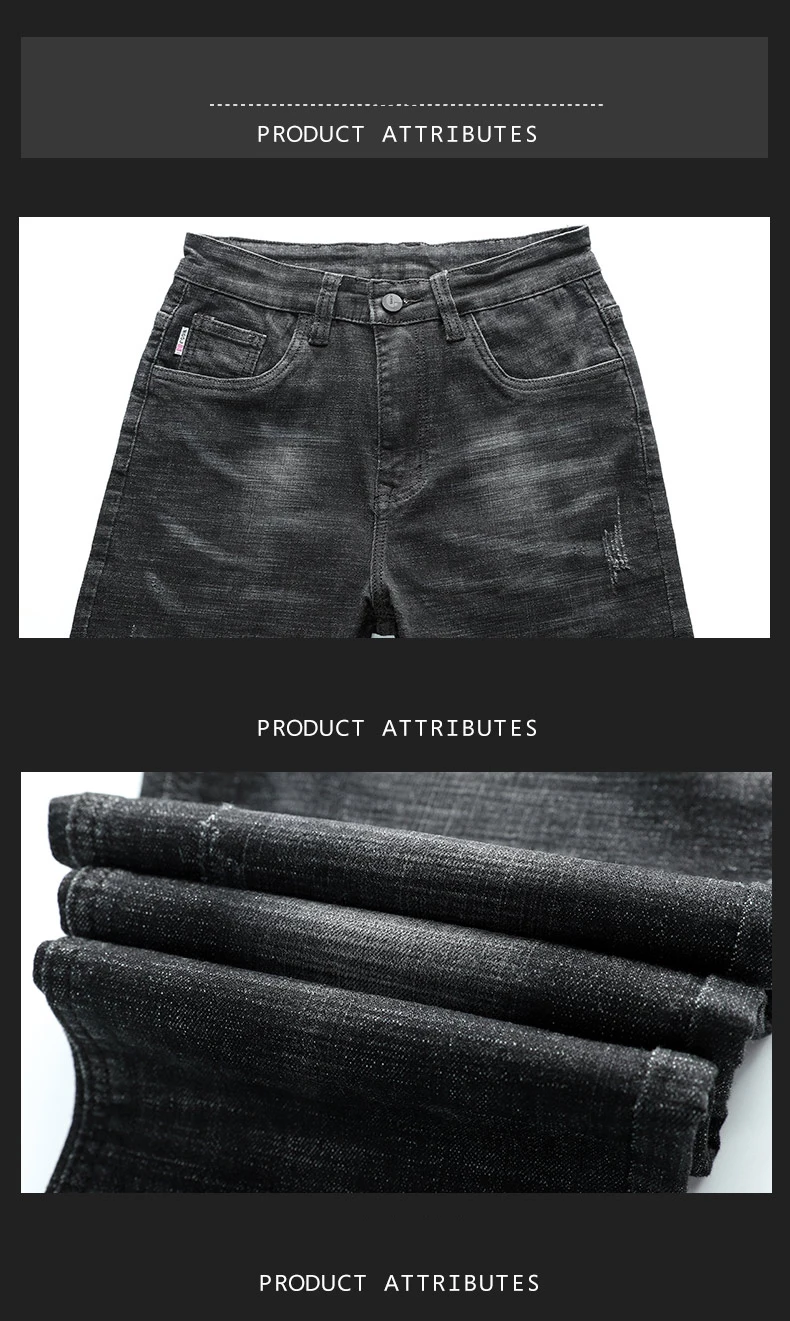 

2020 Classic Men's Business Jeans Summer New Fashion Casual Stretch Straight Denim Trousers Male Black Blue Brand Pants