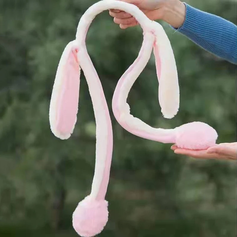 Rabbit Hat With Moving Ears Bunny Warm Plush Sweet Cute Airbag Cap | Аксессуары для одежды
