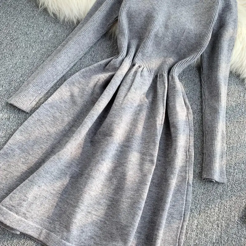 ALPHALMODA осеннее трикотажное платье с длинными рукавами и галстуком-бабочкой, милое женское платье с тонкой талией в консервативном стиле, трикотажное платье