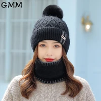 winter beanie hat for women rabbit s hair knitted hat winter caps neck warm scarf cap fashion rhinestone letter knit bonnet