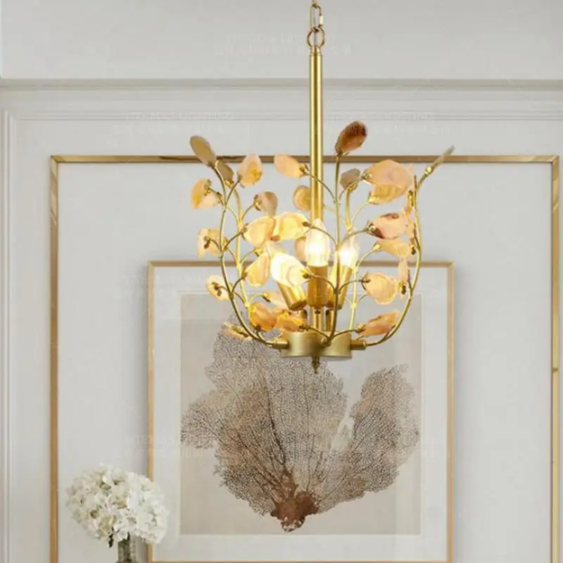 Современный золотой подвесной светильник LED фиолетовый натуральный агат Лофт