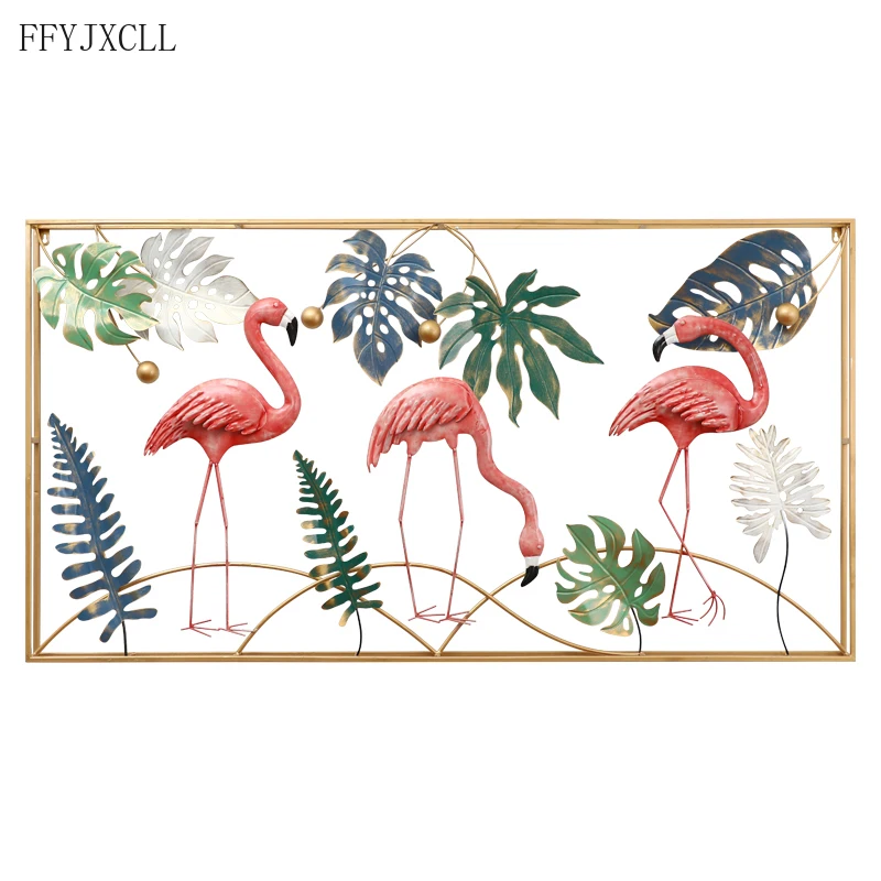 

NORDIC STYLE WALL DECORATION CREATIVE FLAMINGO IRON THREE-DIMENSIONAL 3D LIVING ROOM BACKGROUND PENDANT HOME DECORATION