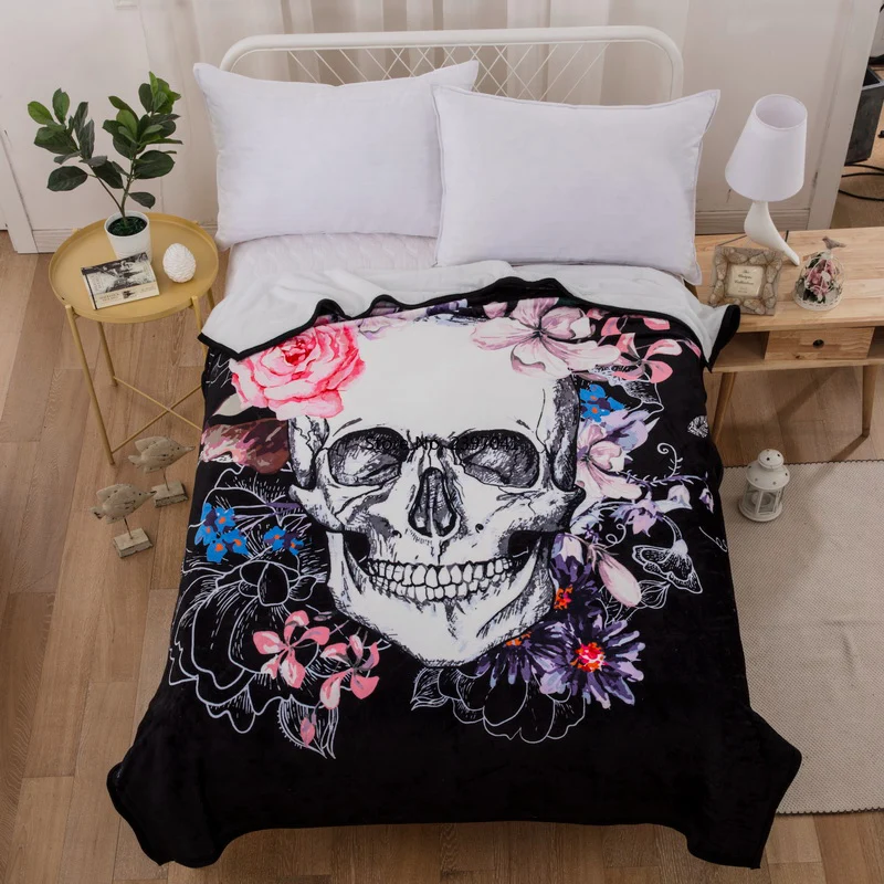

3d Skull Blanket for Beds Thin Quilt Fashionable Bedspread 150x200cm Fleece Throw Blanket