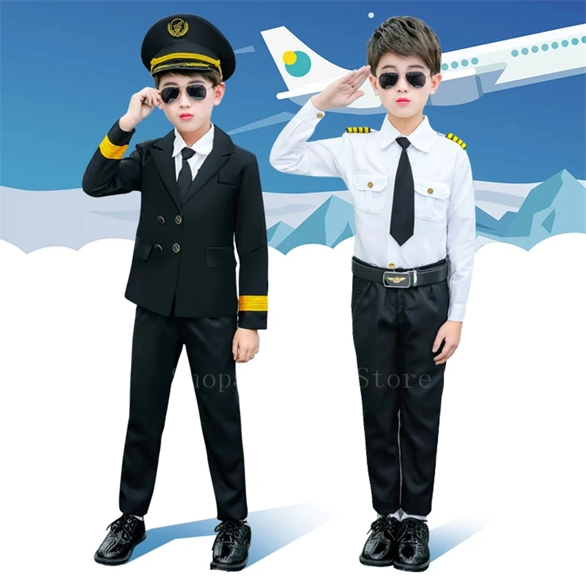 

Детская Униформа пилота ВВС Хэллоуин косплей костюм капитана для девочек стюардесс маскарадный самолет одежда подарок