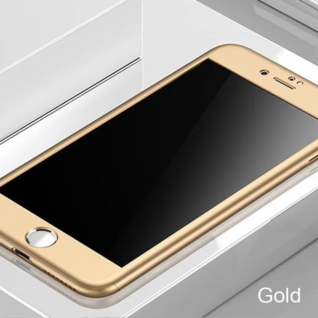 360 Полный чехол для телефона для iPhone 8 6 6 S 7 Plus 5 5S PC защитный чехол для iPhone X XS MAX XR 11 Pro Max чехол со стеклом - Цвет: Gold