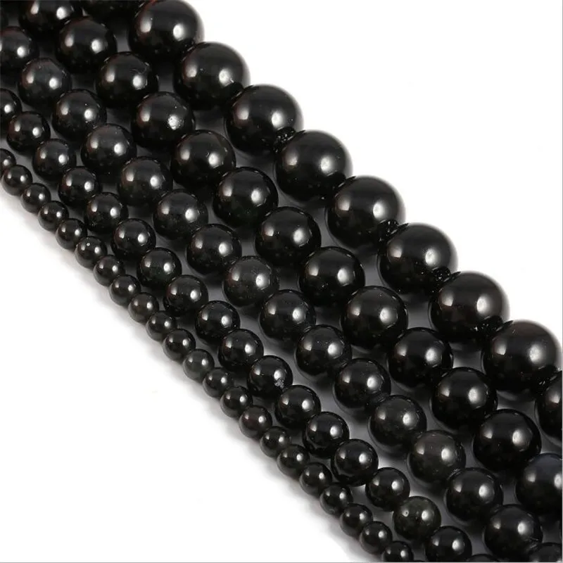 

Natural Stone Black Obsidian Round Loose Beads 4 6 8 10 12 14MM Pick Size For Jewelry Making Necklace bracelet 15" Strand