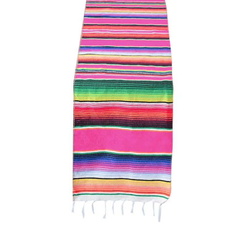 14x84 Inch Mexican Serape Table Runner Cloth Cover For Mexican Tablecloth Party Wedding Decoration Fringe Cotton Table Runner