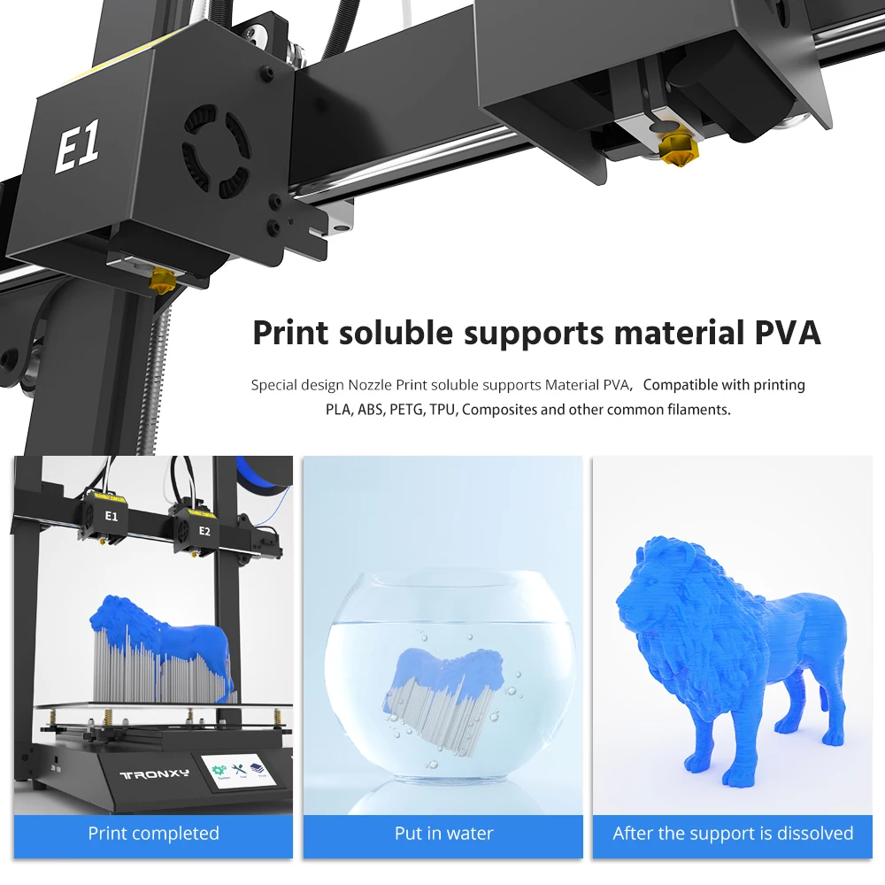 Tronxy GEMINI S IDEX 3D Printer Multicolor 2 color 2 Head Independent Dual Extruder Large FDM Mirror copy 3D Printing