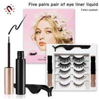 5 pairs waterproof magnetic eyelashes eyeliner tweezer 3d false eyelashes natural long set false mink lashes makeup tool tslm1