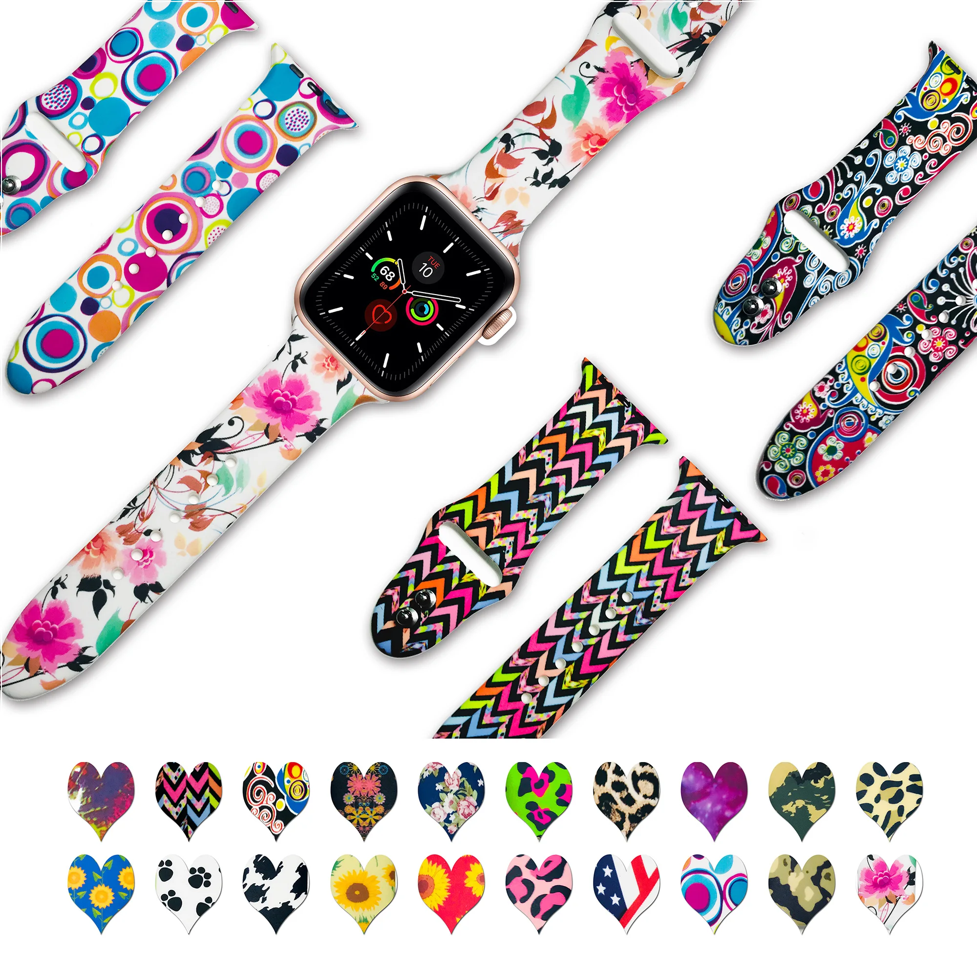 Set Of 4 Sport Leopard Sun-Flower Silicone Rubber Strap For Apple Watch Band Iwatch 6 Series 654321