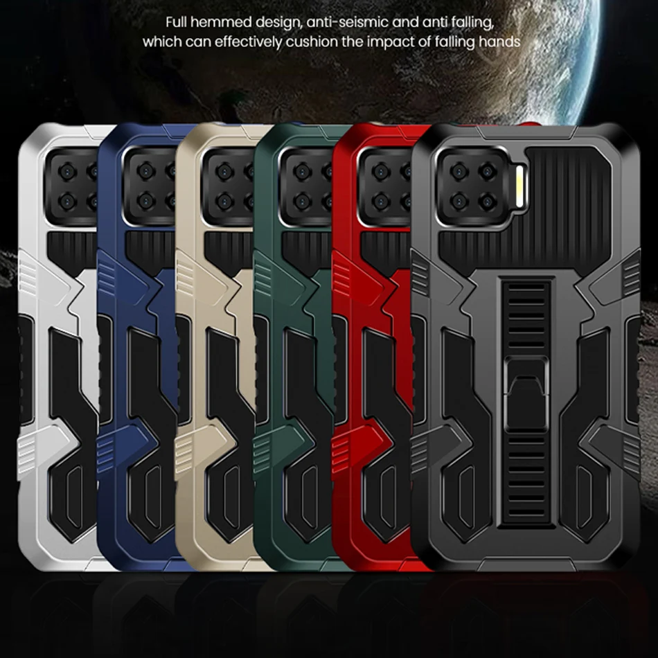 Armor Shockproof Case For OPPO Realme C21 C20 6 5i 6i 7i 5 Pro C3 C11 C12 C15 C17 Cases Bumper Realme 7 8 Q2 Stand Holder Cover