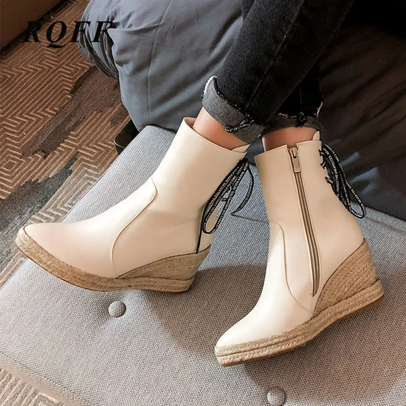 Женские ботильоны на платформе черные бежевые зеленые ботинки высокой танкетке