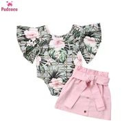 1 4 years infant toddler baby girl clothes set flower printed short sleeve romper tops pink mini skirt summer clothes outfits