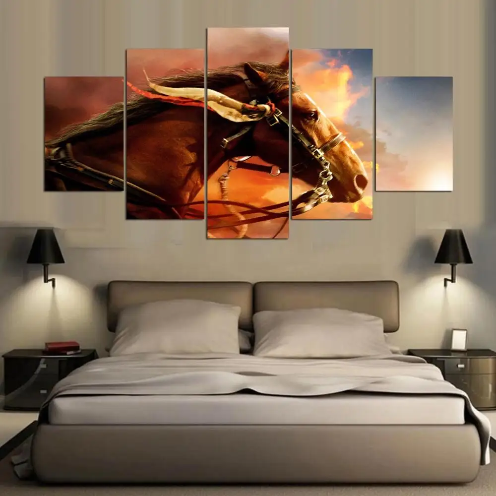 Декоративные картины винтажные 5 панелей животные лошади домашний декор на