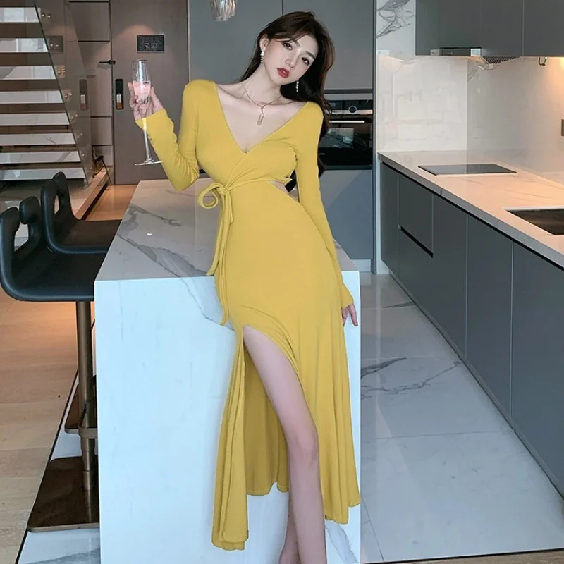 

Женское приталенное платье с разрезом, длинное платье из модала, с юбкой А-силуэта