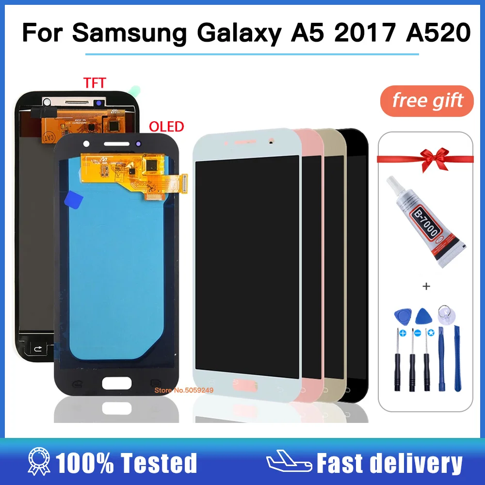 ЖК-экран AMOLED A520F для Samsung Galaxy A5 2017 A520 ЖК-дисплей сенсорный экран дигитайзер в сборе