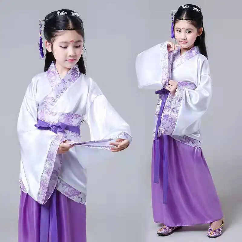 Детские традиционные китайские танцевальные костюмы ханьфу в стиле древней Феи