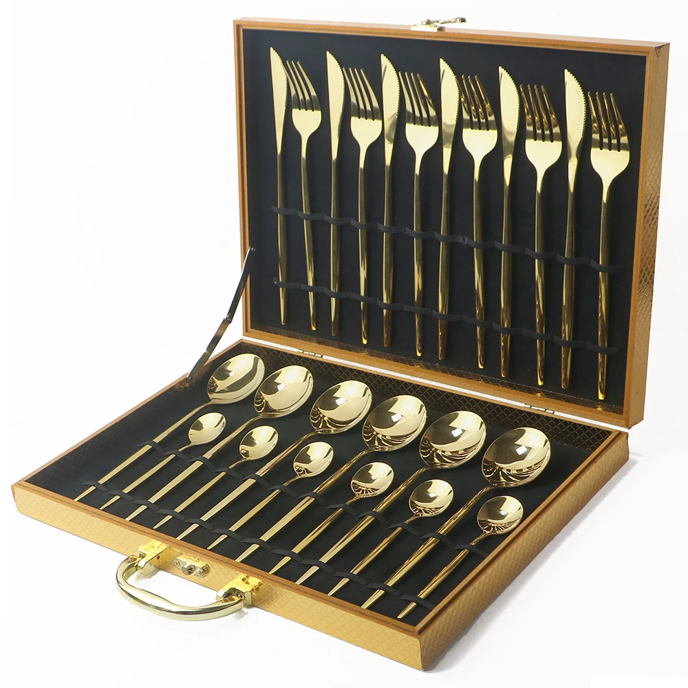 Набор золотых столовых приборов из нержавеющей стали 24 шт.|Столовые сервизы| |