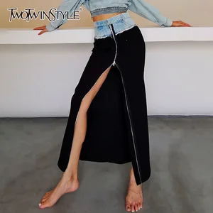 Женская джинсовая юбка TWOTWINSTYLE, летняя юбка с высокой талией, молнией спереди и разрезом, 2020