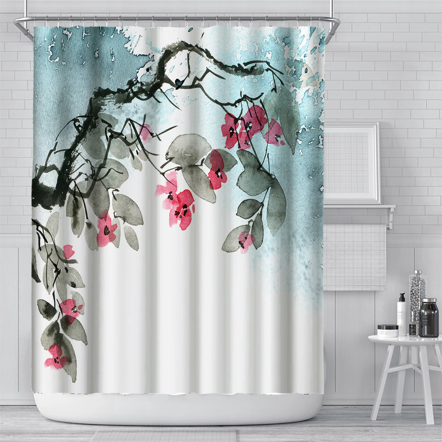 

3D Digital Printed Chinese Ancient Painting Style Waterproof Shower Curtain Bathroom Punch-Free Bathroom Curtains Dropshipping