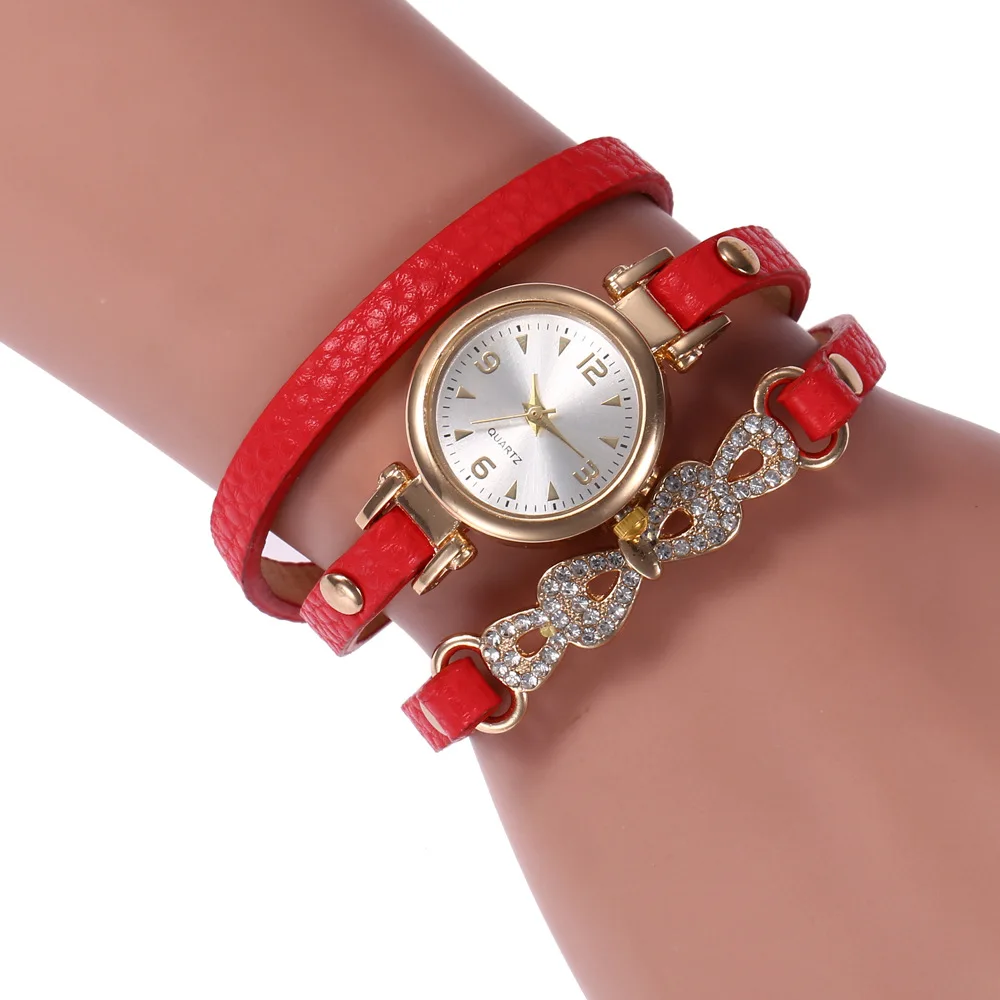 

Fashion Diamond-Embedded Alloy Accessories Three-Ring Long Belt Bracelet Watch Women's Pu Belt Quartz Watch watches for women