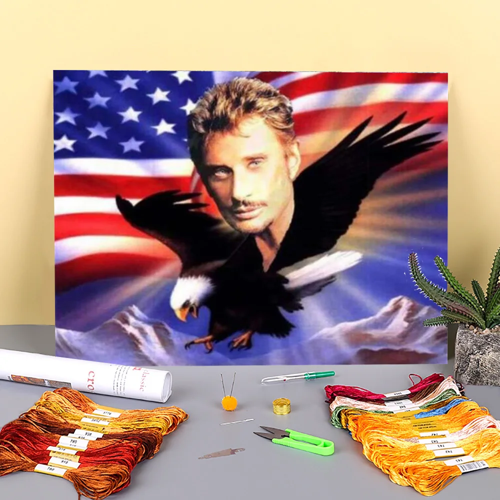 

Johnny Hallyday Printed 11CT Cross-Stitch Kit Embroidery DMC Threads Handiwork Handmade Handicraft Craft Home Decor Different