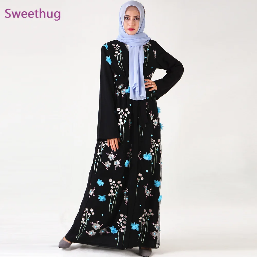 Цветочный Абая Дубай кимоно мусульманский хиджаб платье Абая для женщин Кафтан Marocain молитва турецкая исламская одежда Robe Femme