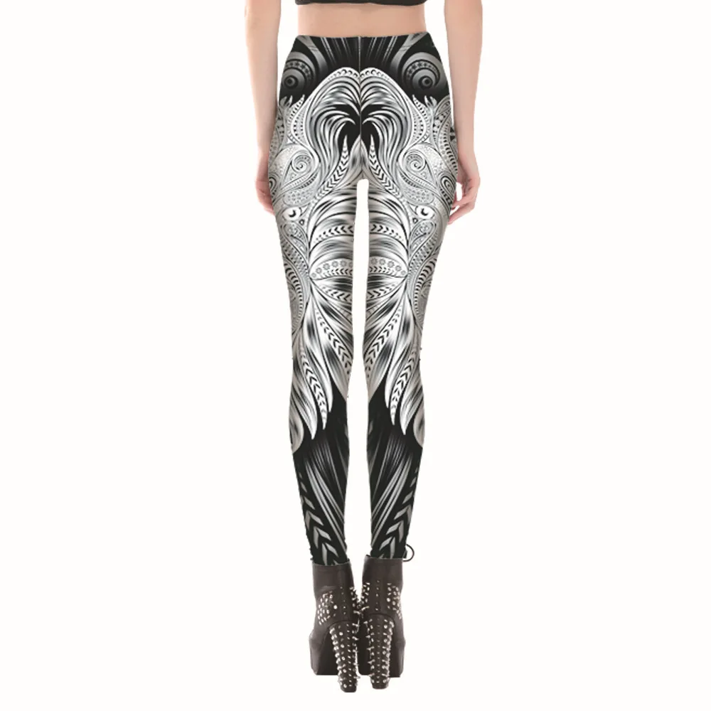 White abstract pattern digital printing fashion sexy leggings Hot |