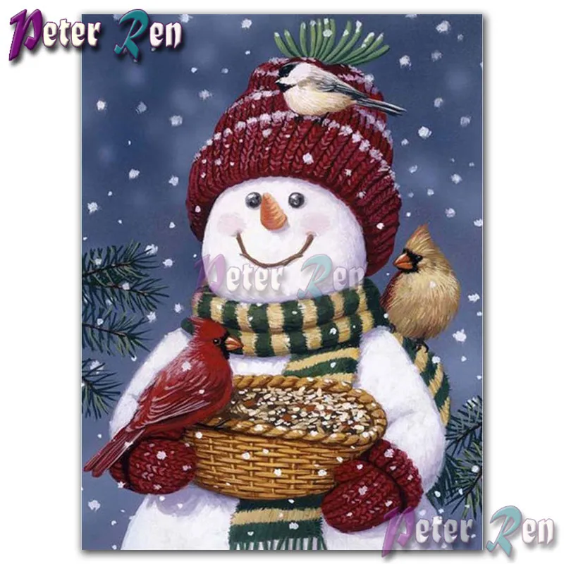 Алмазная 5d Вышивка с изображением снеговика кормящих птиц мозаика сделай сам
