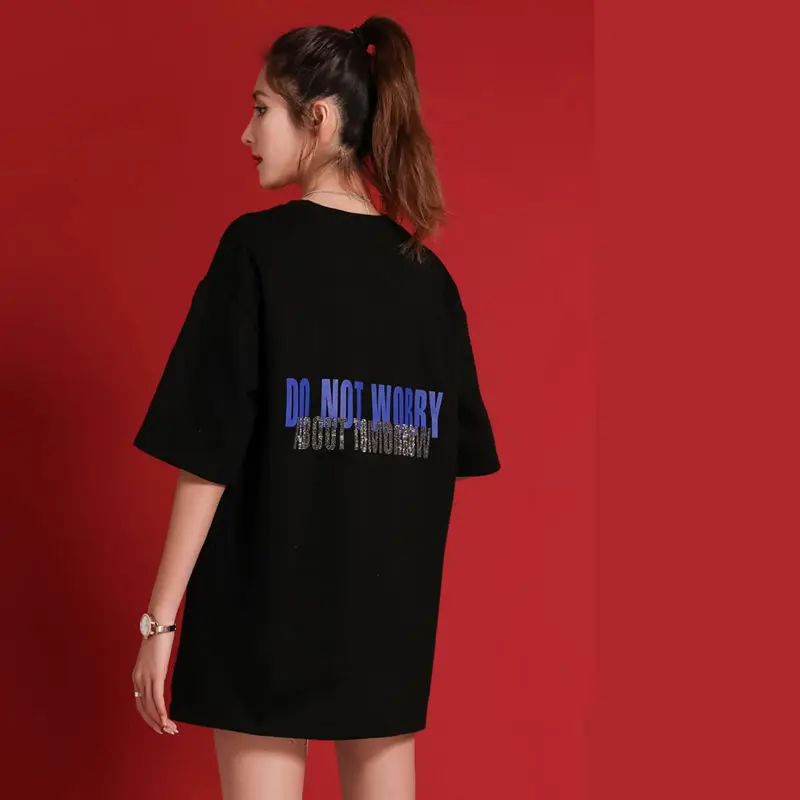 

New Summer Women's T-Shirt Cartoon Kawaii Tshirt Loose Korean Anime Rabbit Hot Drilling Short Sleeve Top