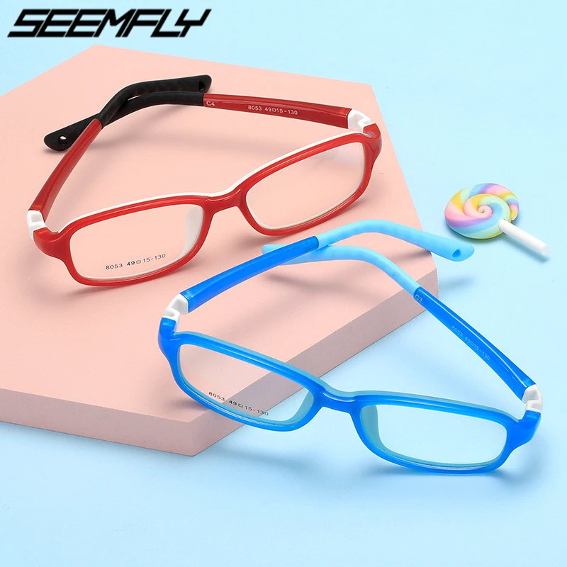 

Seemfly Anti Blue Light Blocking Glasses Kids Fashion Square Frame Clear Lens Computer Goggle Plain Mirror Children Eyeglasses