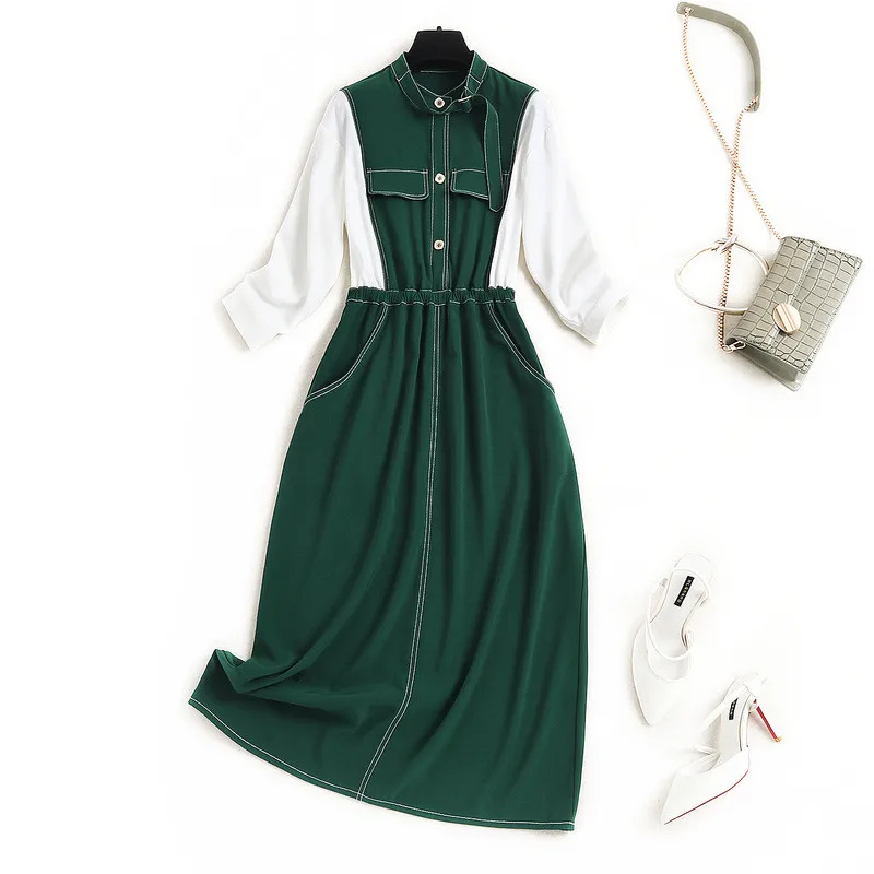 

Patchwork Dress Autumn Fashion Womens Clothing 2020 New Three Quarter Sleeve Solid Casual Dress Female Vestidos